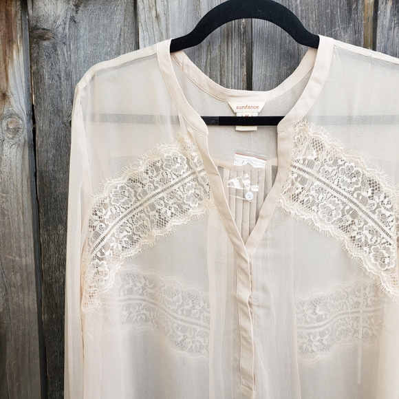Sundance Tops - Sundance Silk Cream Pleated Back Lace Detail Top